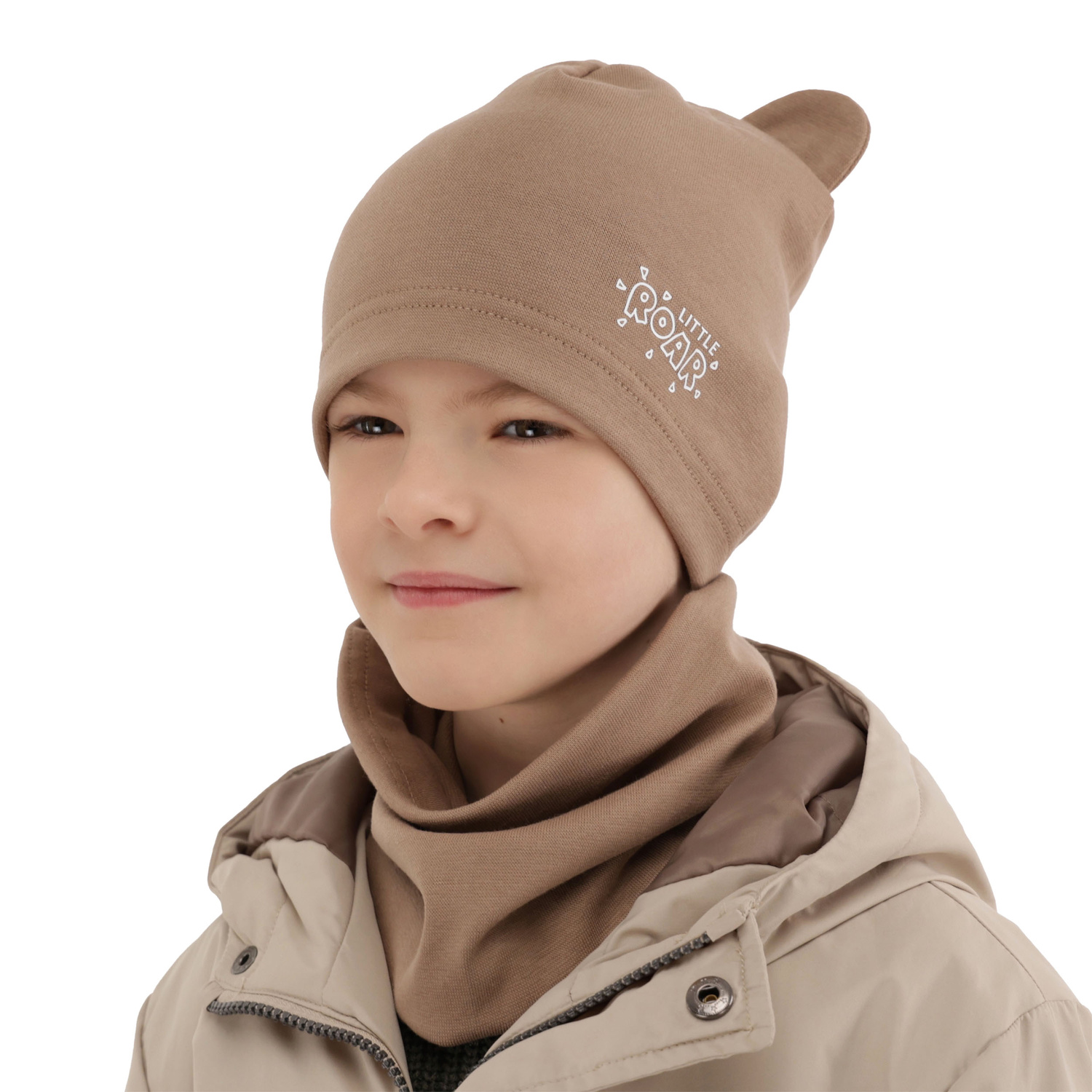 Ensemble automne/printemps garçon: bonnet et snood, brun, Cymes