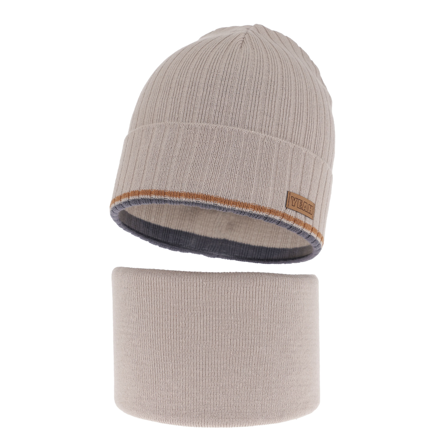 Ensemble automne/printemps garçon: bonnet et snood, met katoen, beige, London