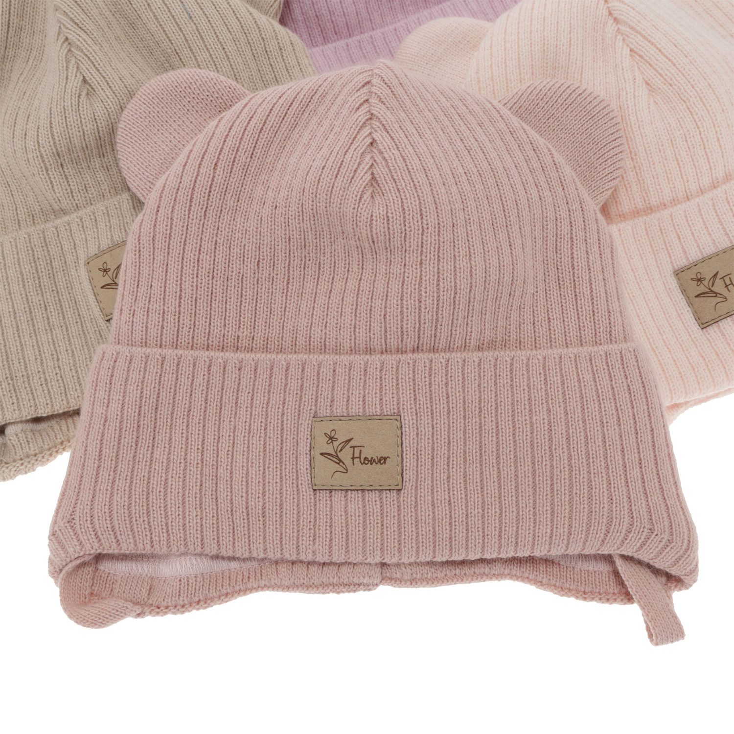 Meisjes herfst/lente muts, roze, met bindkoorden, Djona