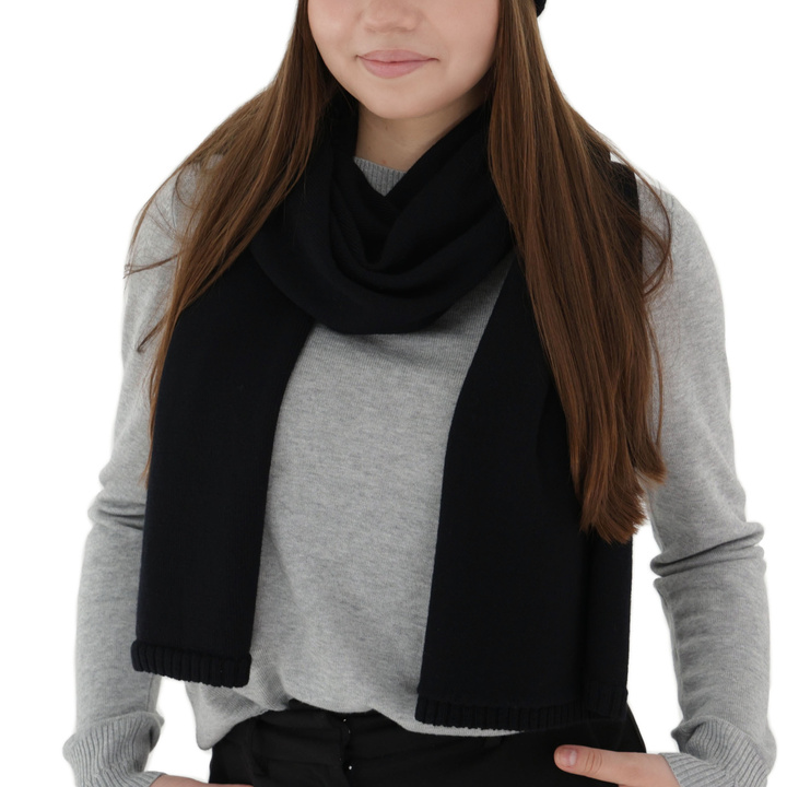 Dames wintersjaal, zwart, 100% Merino Wol, Elonia