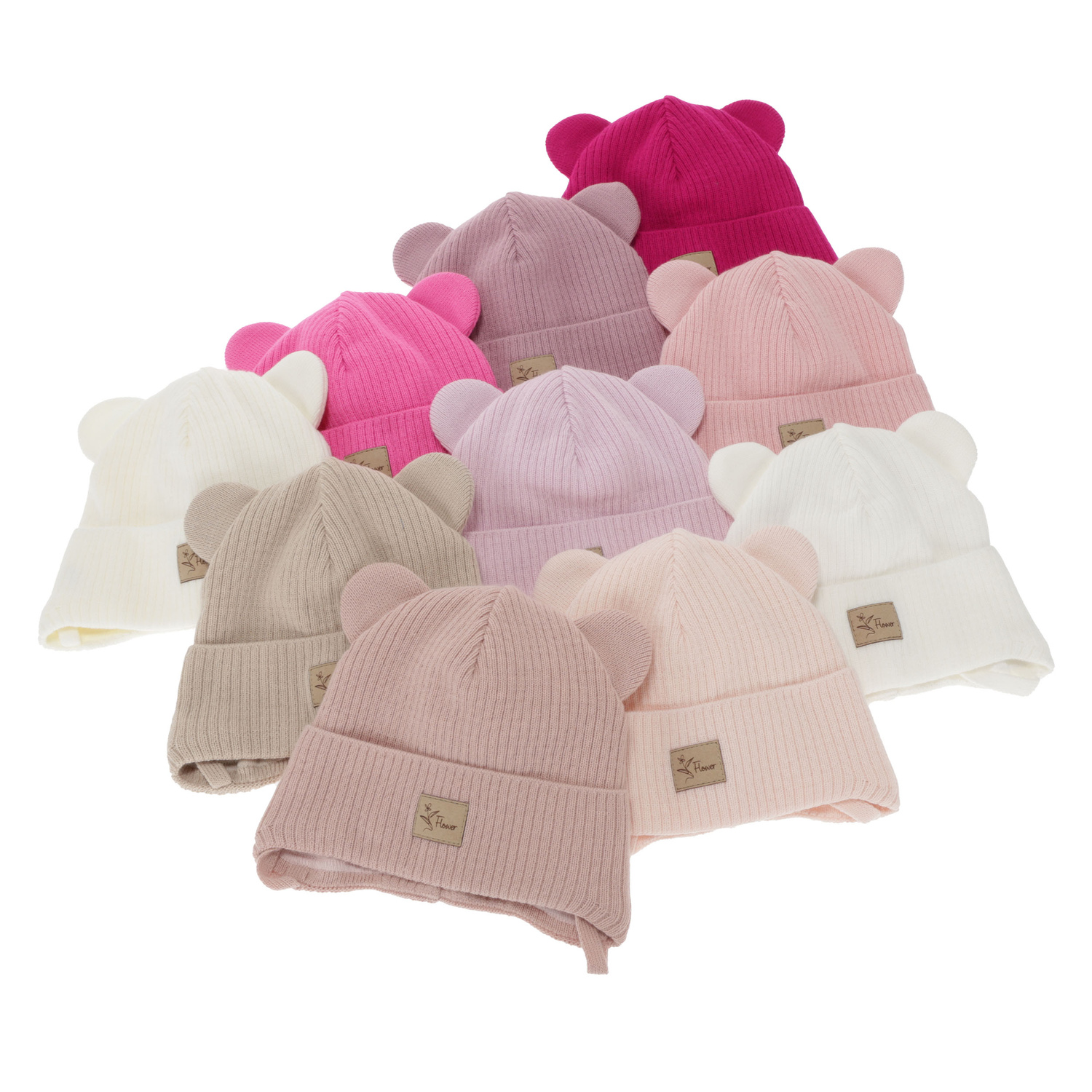 Meisjes herfst/lente muts, cremekleurig, met bindkoorden, Djona