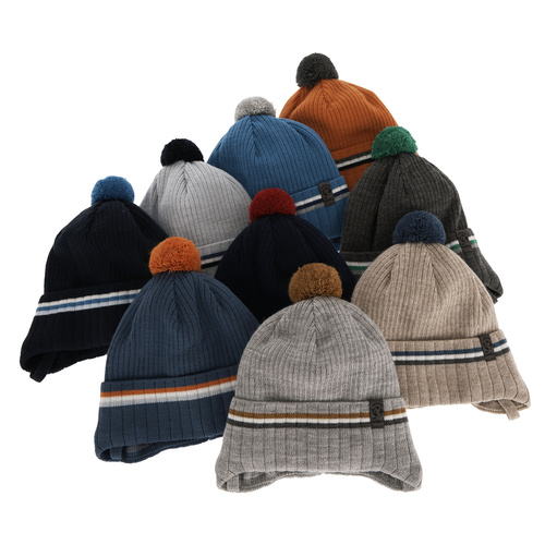 Bonnet automne/printemps garçon, bleu marine, avec liens, avec pompon, Vesper