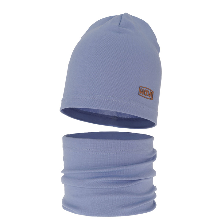 Ensemble automne/printemps garçon: bonnet et snood, bleu, en coton, Frizer