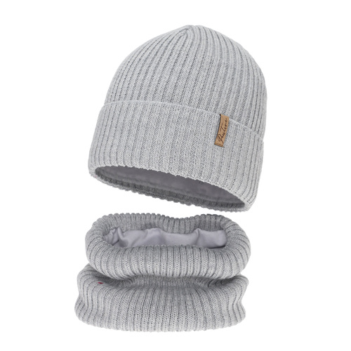 Meisjes winter set (muts en buissjaal) gevoerd met fleece, grijs, met merinowol, Odette