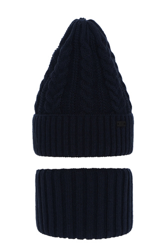 Ensemble d'hiver garçon: bonnet et snood, bleu marine, Colins
