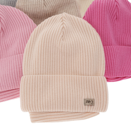 Ensemble automne/printemps fille: bonnet et snood, rose, avec laine mérinos, Itra