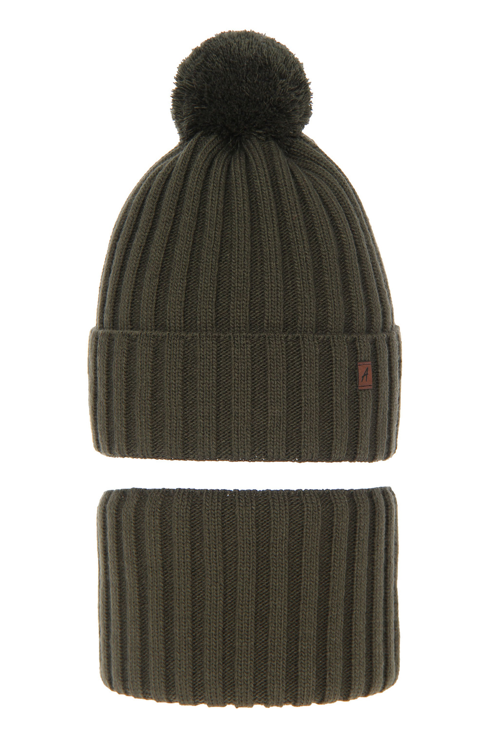 Jongens winter set, khaki, met garen pompon, Wiliam