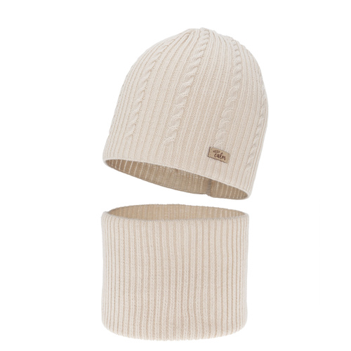 Meisjes herfst/lente set (muts en buissjaal), beige, met katoen, Ordesa