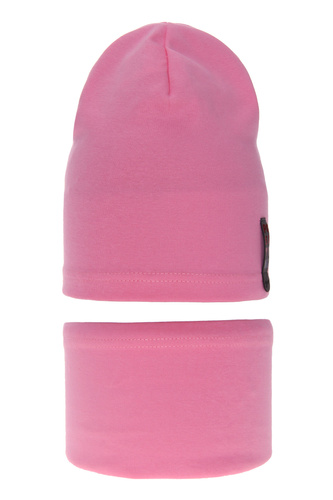 Meisjes herfst/lente set muts en buissjaal, roze, katoenen, Flores