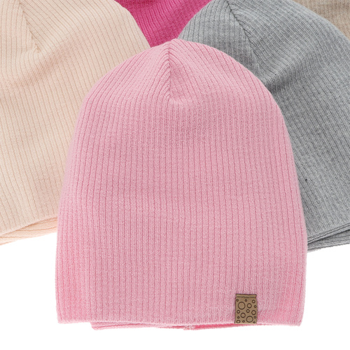 Ensemble automne/printemps fille: bonnet et snood, rose clair, avec laine mérinos, Ricona