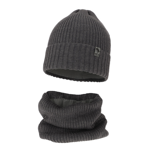 Ensemble d'hiver garçon: bonnet et snood, gris, avec laine mérinos, doublé de polaire, Gecko