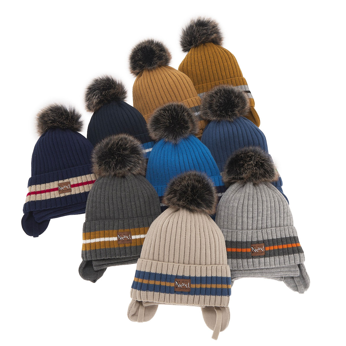 Ensemble d'hiver garçon: bonnet et snood, camel, avec pompon, avec liens, Echo