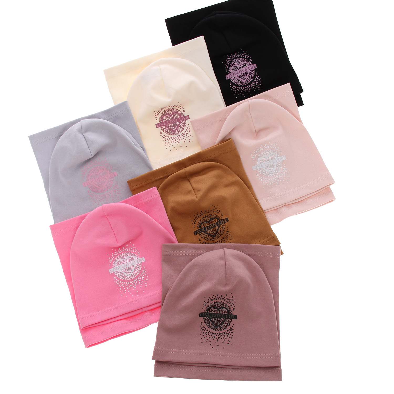 Meisjes herfst/lente set muts en buissjaal, roze, katoenen, Esmeralda