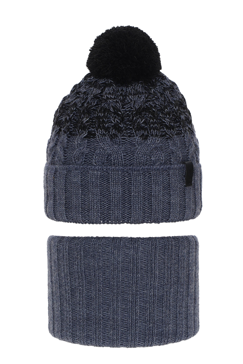 Jongens winter set muts en buissjaal, blauw, met garen pompon, Travis