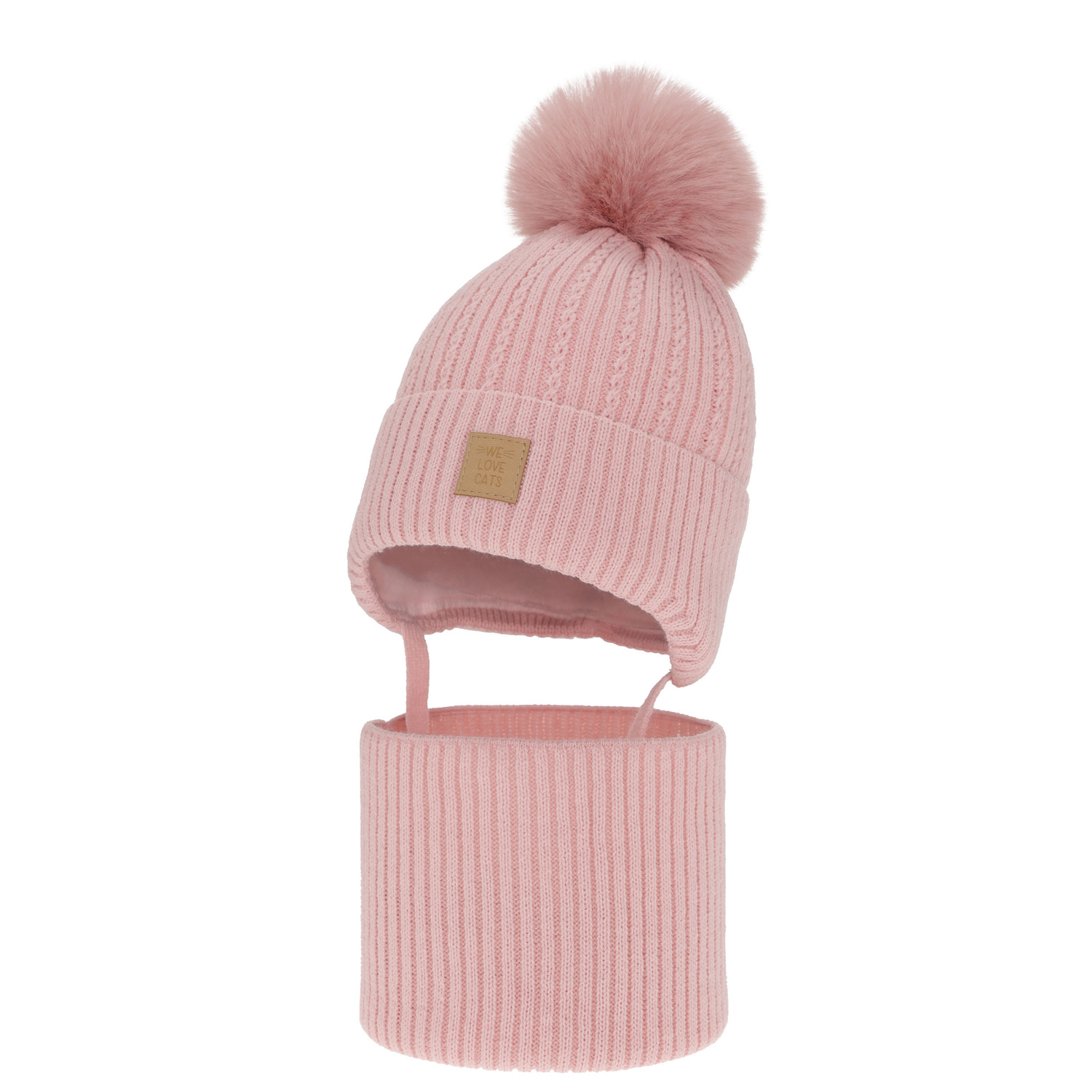 Ensemble d'hiver fille: bonnet et snood, rose, avec pompon, Betty