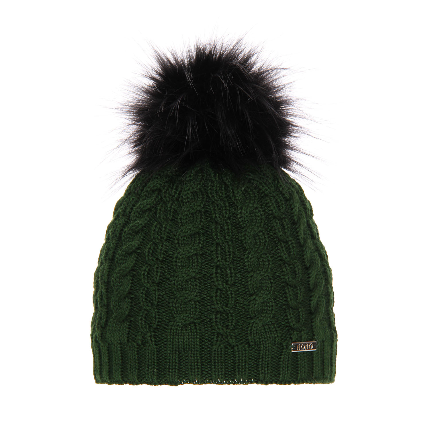 Dames wintermuts, groen, met garen pompon, met merinowol, Satina