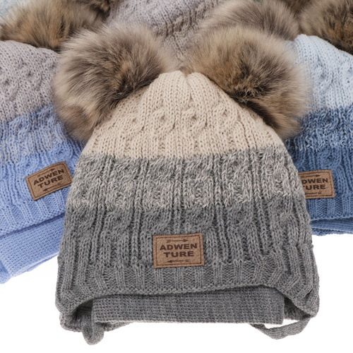 Ensemble d'hiver garçon: bonnet et écharpe, bleu clair, avec deux pompons, Platon