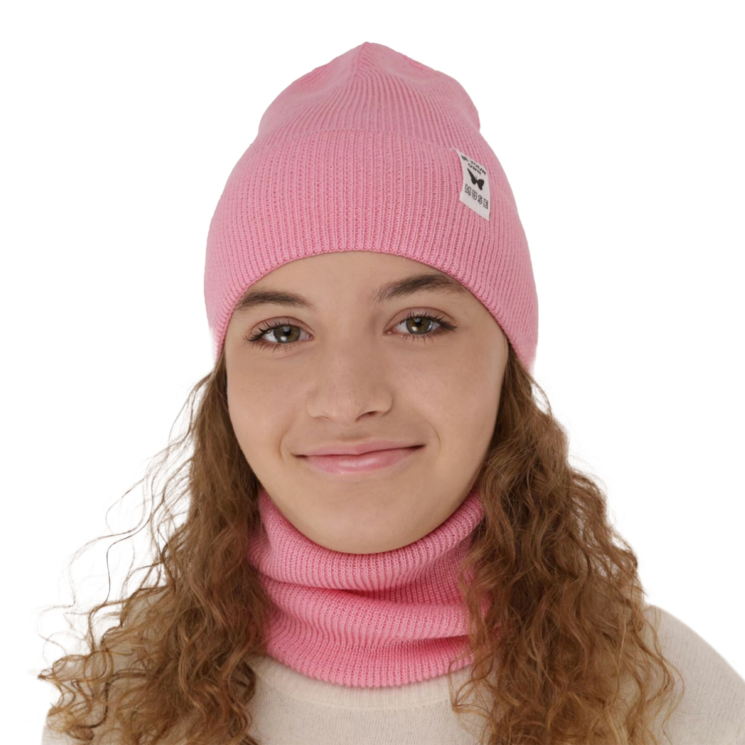 Ensemble automne/printemps fille: bonnet et snood, met katoen, corail, Leonita