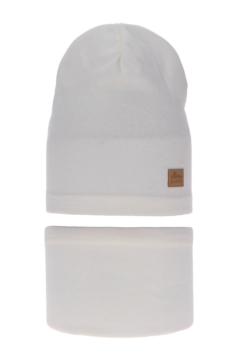 Meisjes herfst/lente set muts en buissjaal, creme, katoen, Selfie