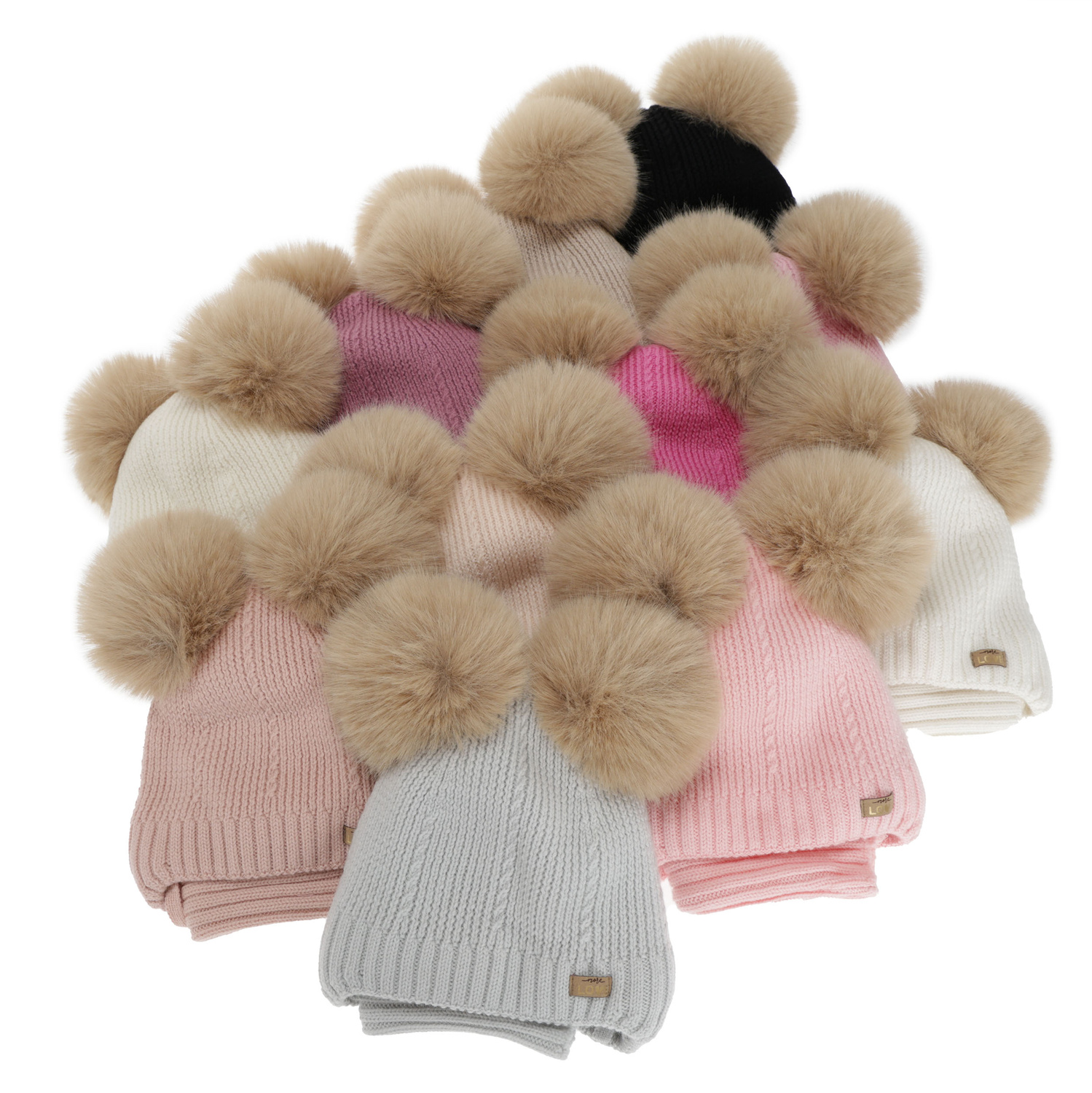 Meisjes muts en col, winter set, lichtroze, 100% merinowol, gevoerd met wollen fleece, Lumia