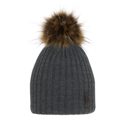 Jongens wintermuts, grijs, met garen pompon, Amur