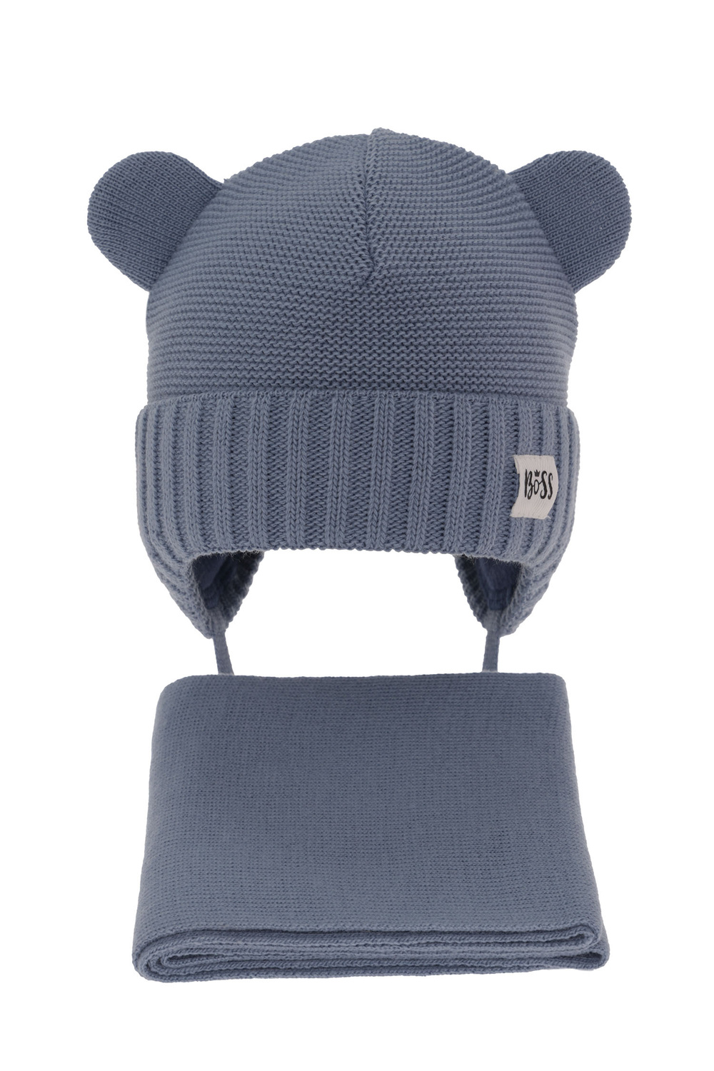 Ensemble d'hiver garçon: bonnet et écharpe, bleu, avec liens, Luciano