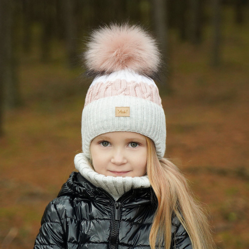Meisjes winter set muts en buissjaal, zwart, met garen pompon, Riviera