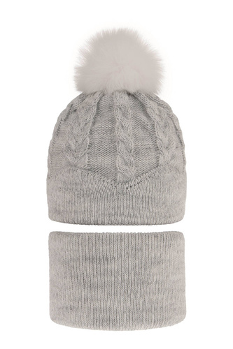 Ensemble d'hiver fille: bonnet et snood, gris, avec pompon, Etula