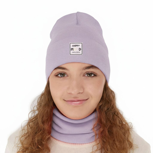 Ensemble automne/printemps fille: bonnet et snood, met katoen, violet, Mersila