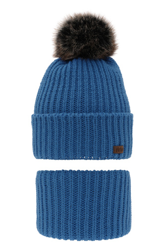 Ensemble d'hiver garçon: bonnet et snood, bleu, avec pompon, Wonder