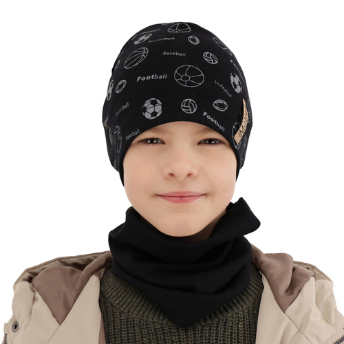 Ensemble automne/printemps garçon: bonnet et snood, brun, coton, Paolo