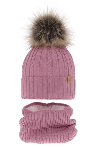 Ensemble d'hiver fille: bonnet et snood, violet, avec laine mérinos, Mirabel