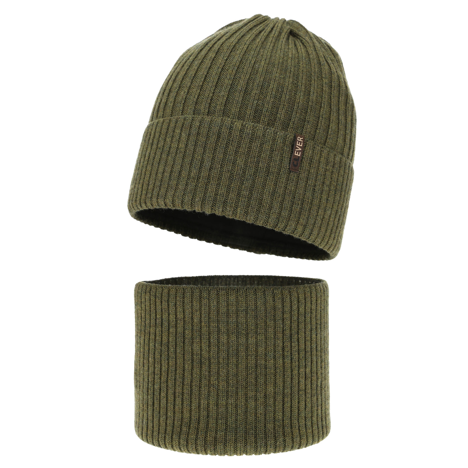 Ensemble d'hiver garçon: bonnet et snood, khaki, avec laine mérinos, Gizmo