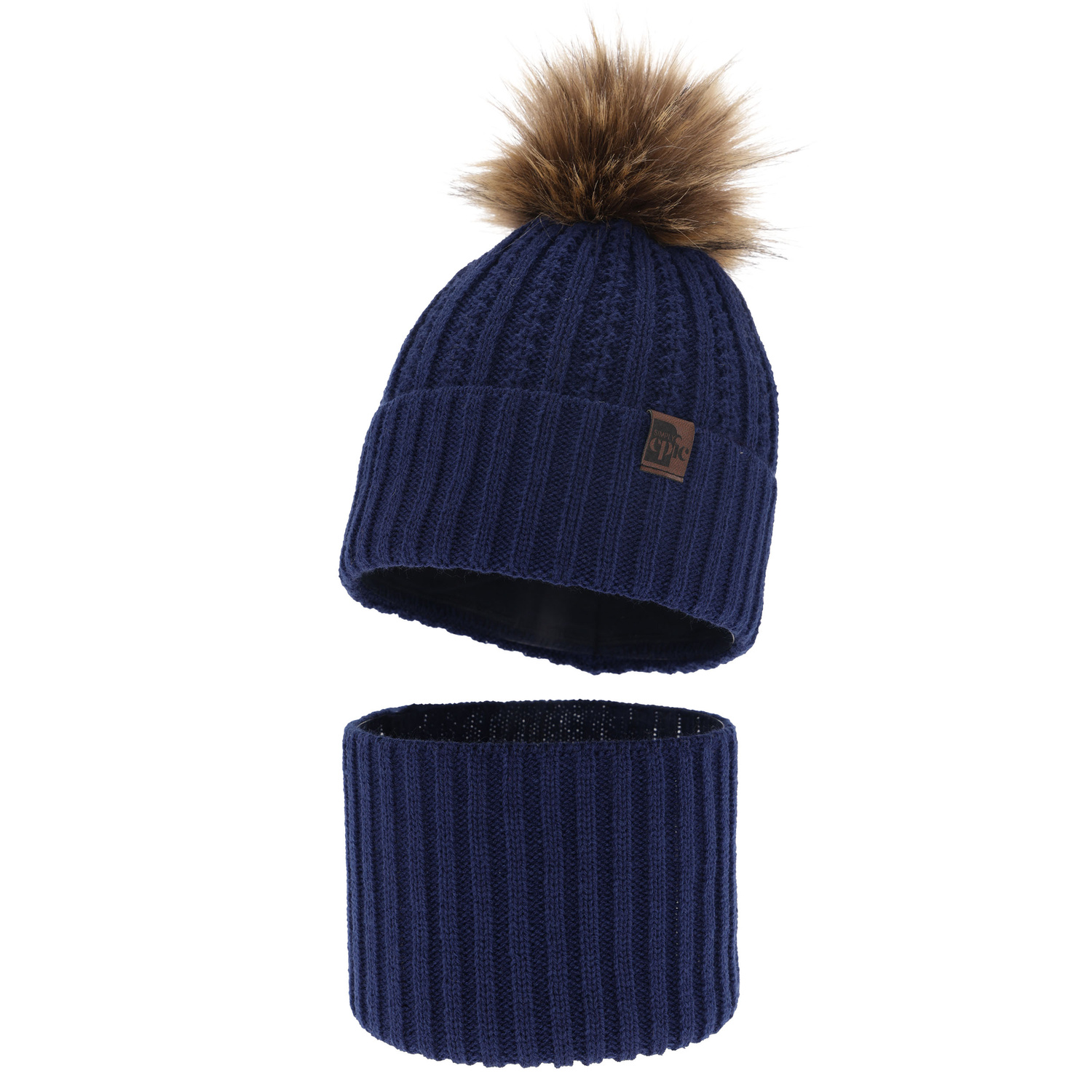 Ensemble d'hiver garçon: bonnet et snood, bleu marine, avec pompon, Lars