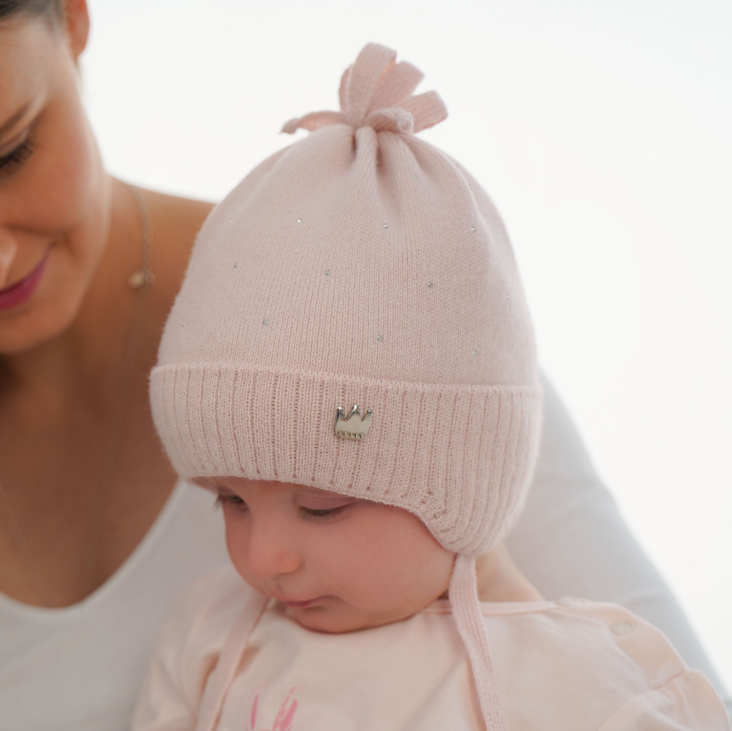 Meisjes herfst/lente muts, beige, met bindkoorden, Oliwka