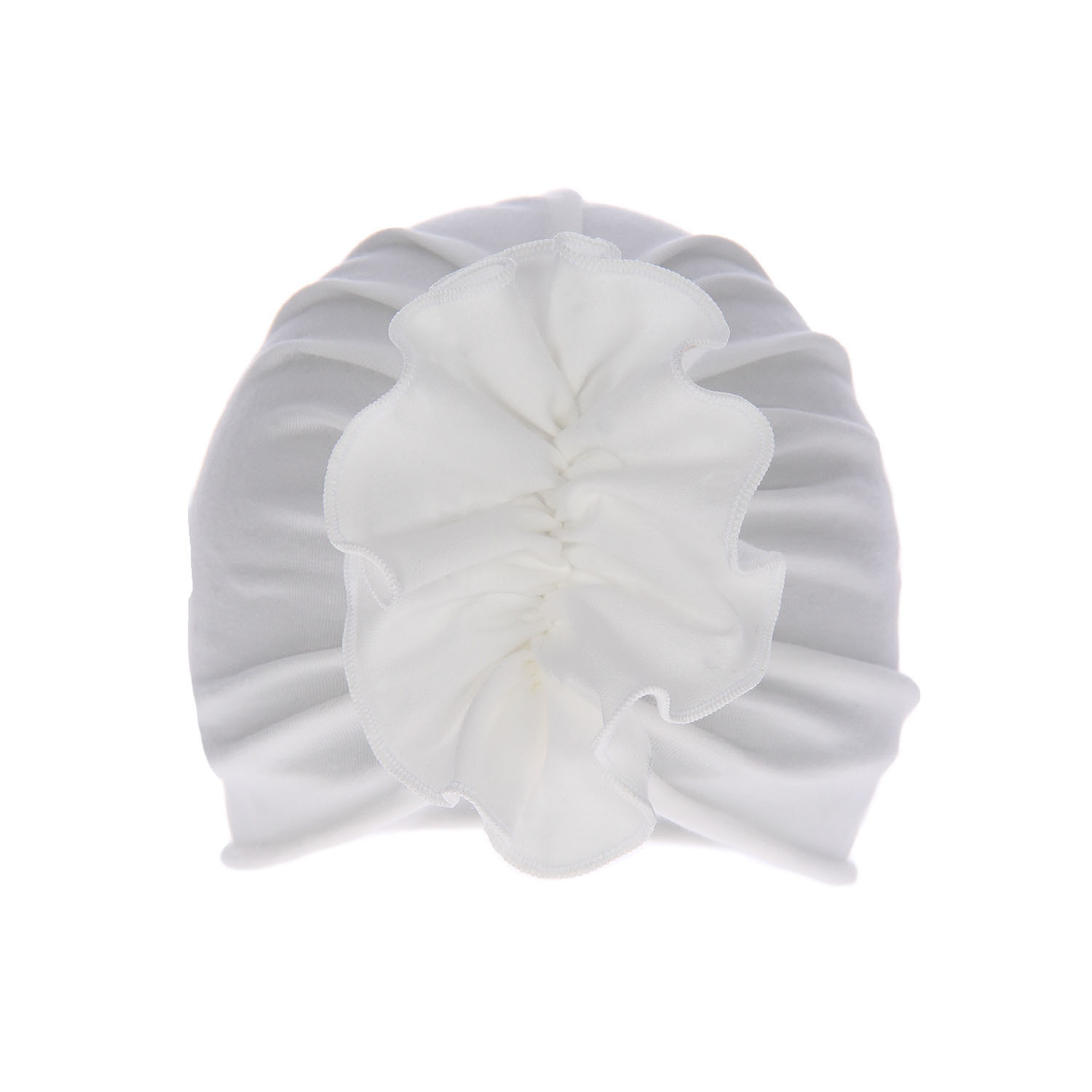 Meisjes herfst/lente muts, kremowy, katoenen, met decoratieve plooien, Werka