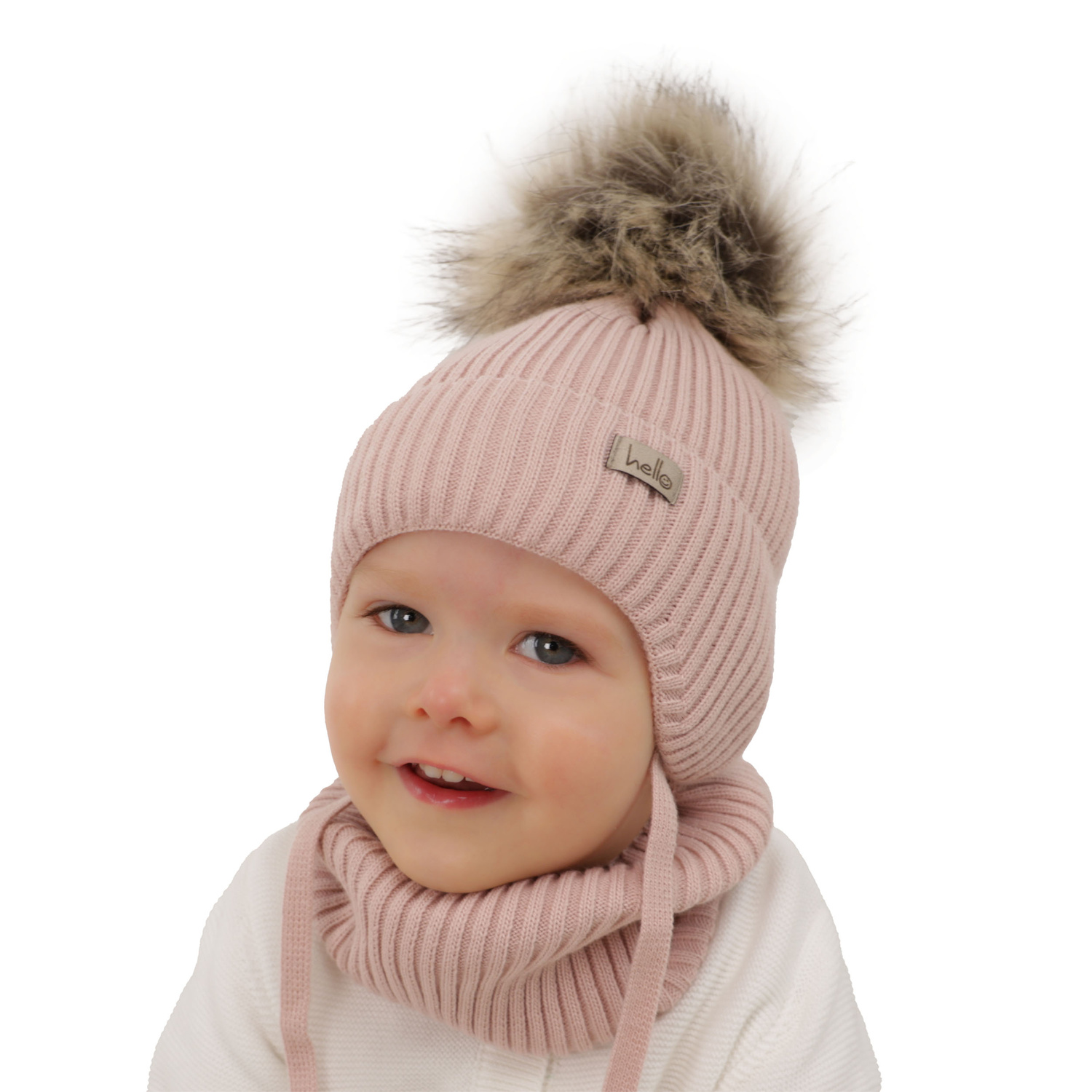 Ensemble d'hiver fille: bonnet et snood, violet, avec liens, avec pompon, Bria