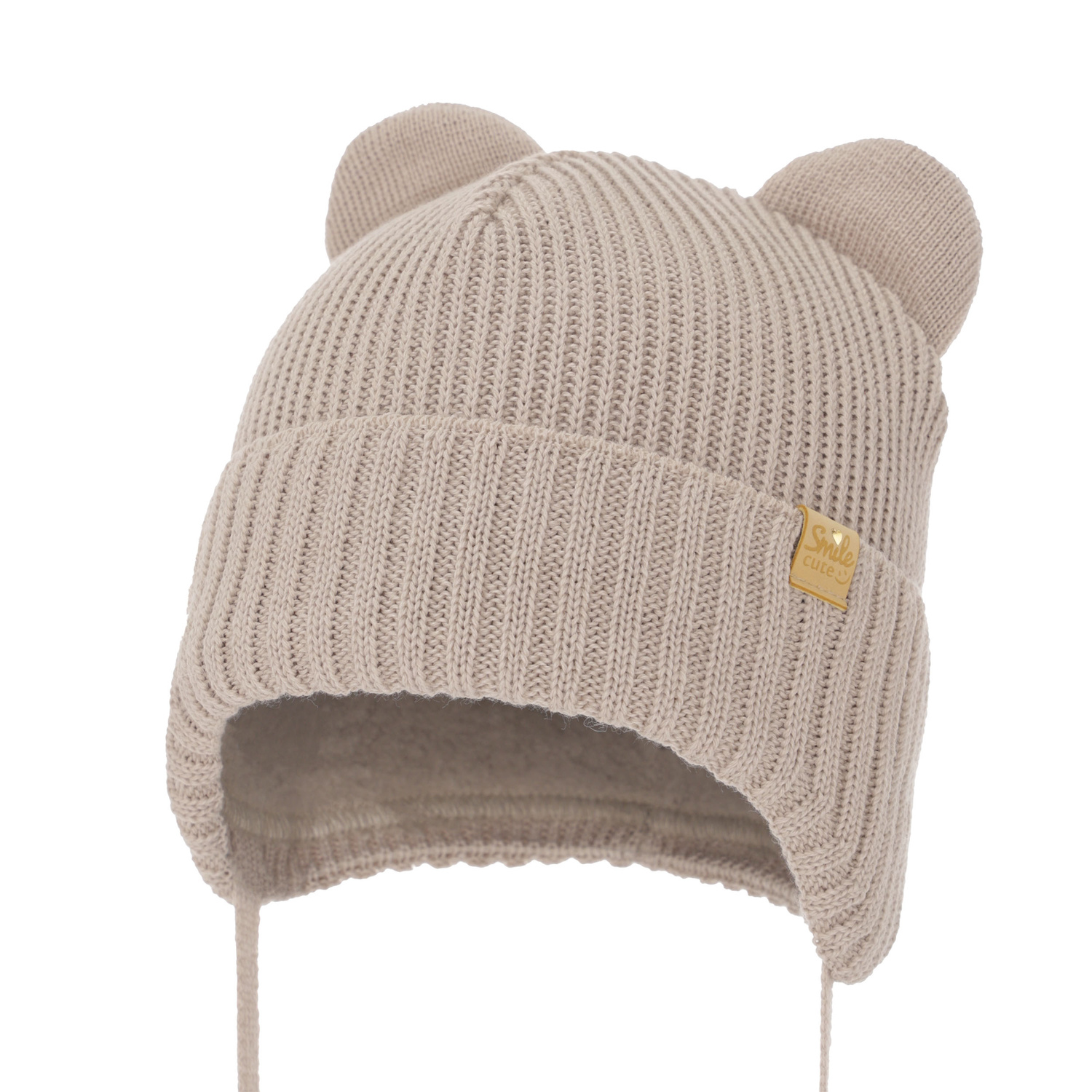 Bonnet d'hiver fille, beige, avec liens, avec laine mérinos, Shira