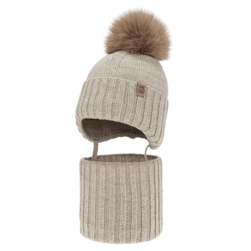 Ensemble d'hiver garçon: bonnet et snood, beige, avec pompon, Talens