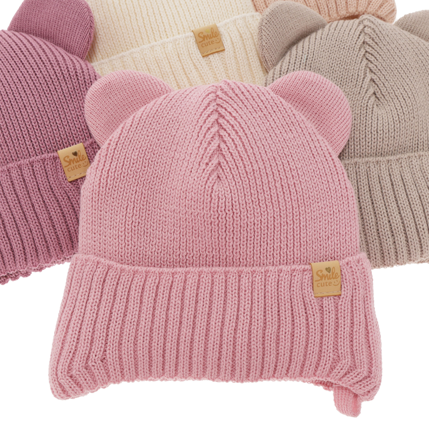 Bonnet d'hiver fille, beige, avec liens, avec laine mérinos, Shira