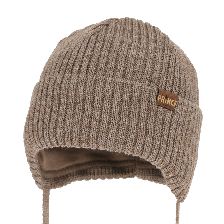 ongens wintermuts, met bindkoorden, met merinowol, bruin, Puser