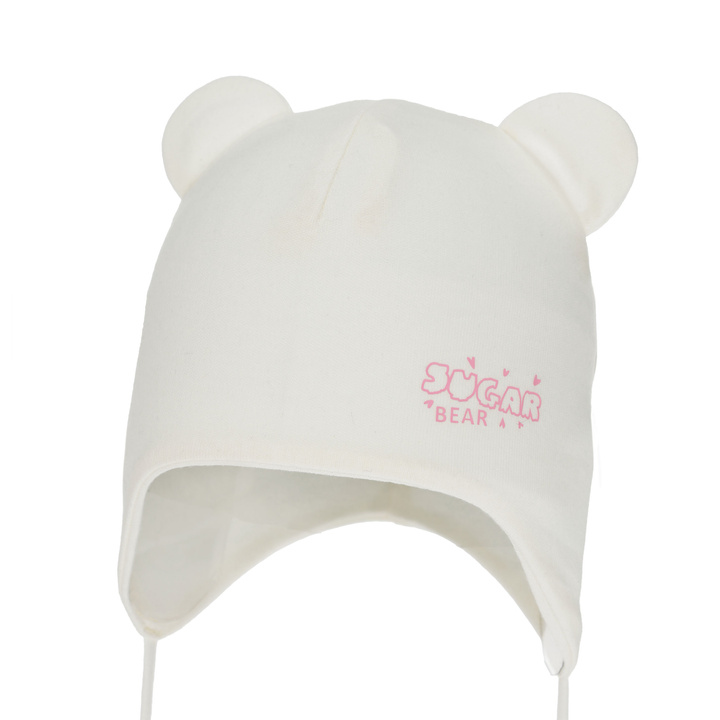 Meisjes herfst/lente muts, kremowa, bawełniana, met bindkoorden, Kelda