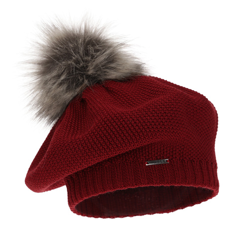 Beret d'hiver femme, bordéau, avec laine mérinos, Bonnie