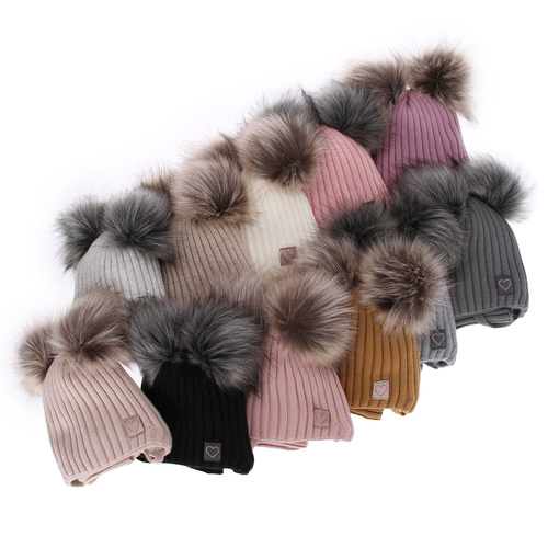 Meisjes winter set muts en buissjaal, zwart, met twee pompons, met bindkoorden, Telisa