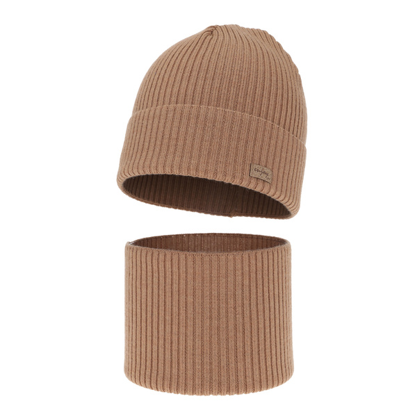 Ensemble automne/printemps garçon: bonnet et snood, camel, 100% Laine Mérinos Extrafine, Intro