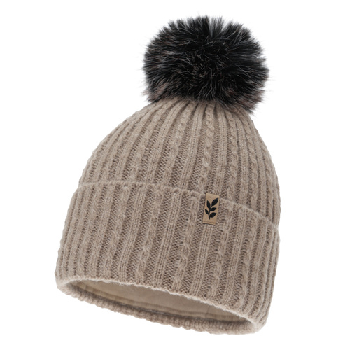 Dames wintermuts, beige, met pompon, Calista