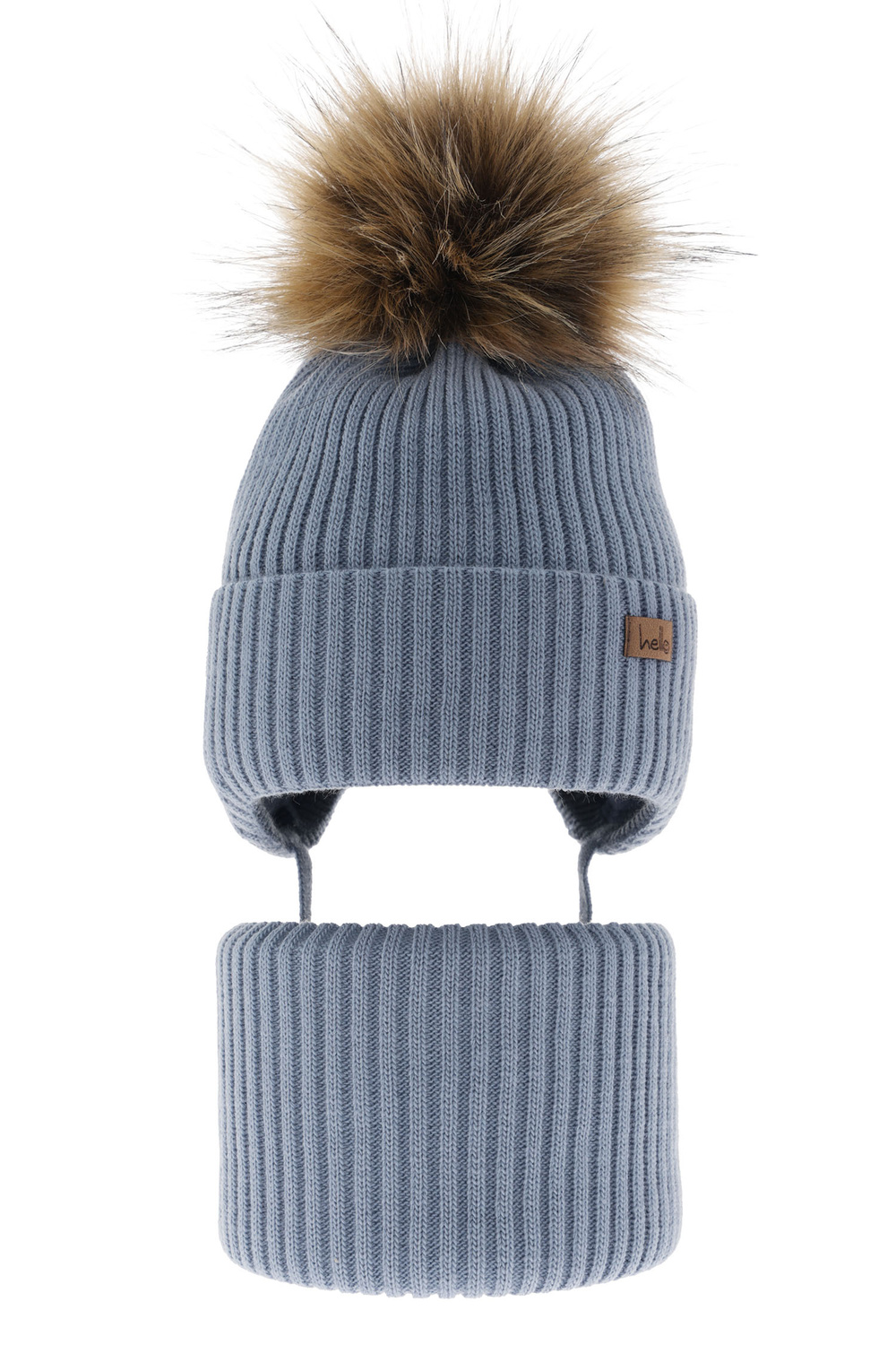 Ensemble d'hiver garçon: bonnet et snood, bleu clair, avec pompon, Bergo
