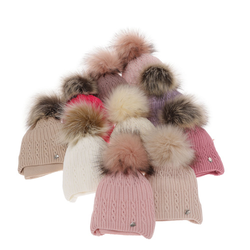 Ensemble d'hiver fille: bonnet et écharpe, rose, avec pompon, Amana