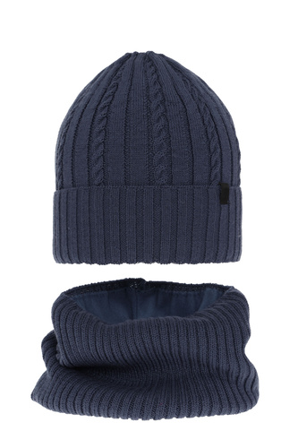 Ensemble d'hiver garçon: bonnet et snood, bleu, avec laine mérinos, Kairo
