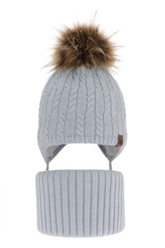 Ensemble d'hiver garçon: bonnet et snood, bleu clair, avec pompon, avec liens, Indigo